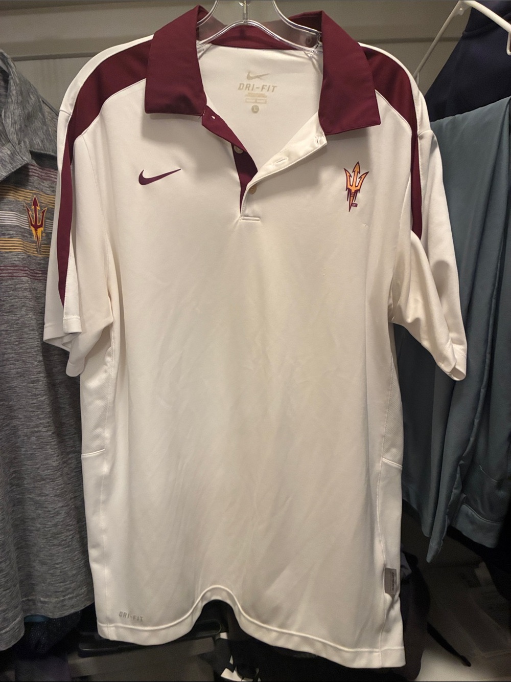Nike White and Maroon Men’s Polo Shirt with ASU Trident